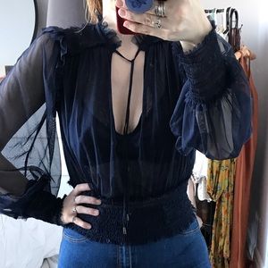 🌿 Free People Boho Top in Sheer Navy